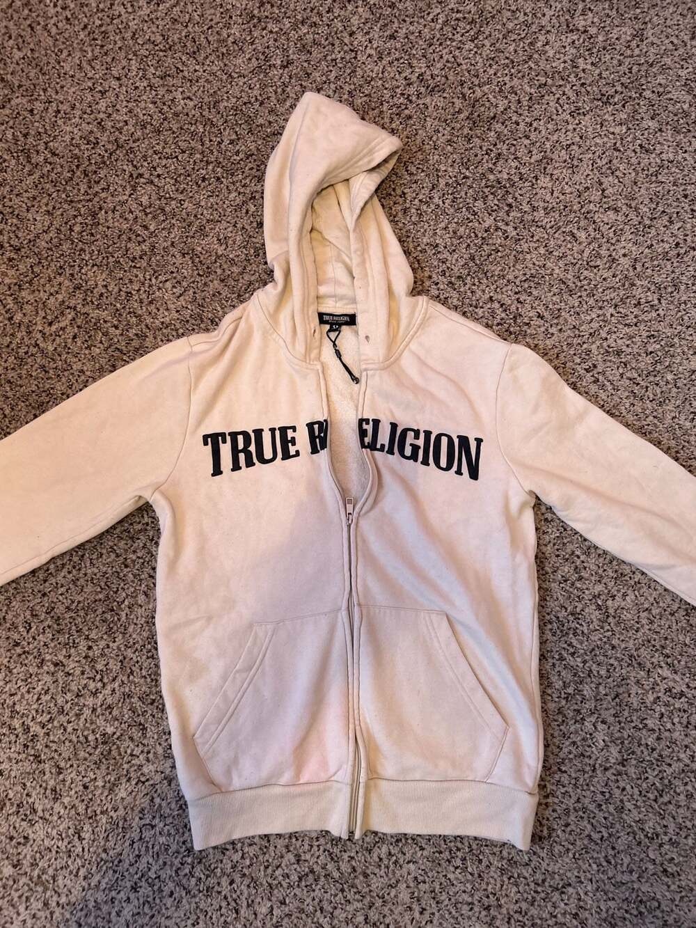 True Religion Buddha Logo Zip Up Hoodie Winter White Size L